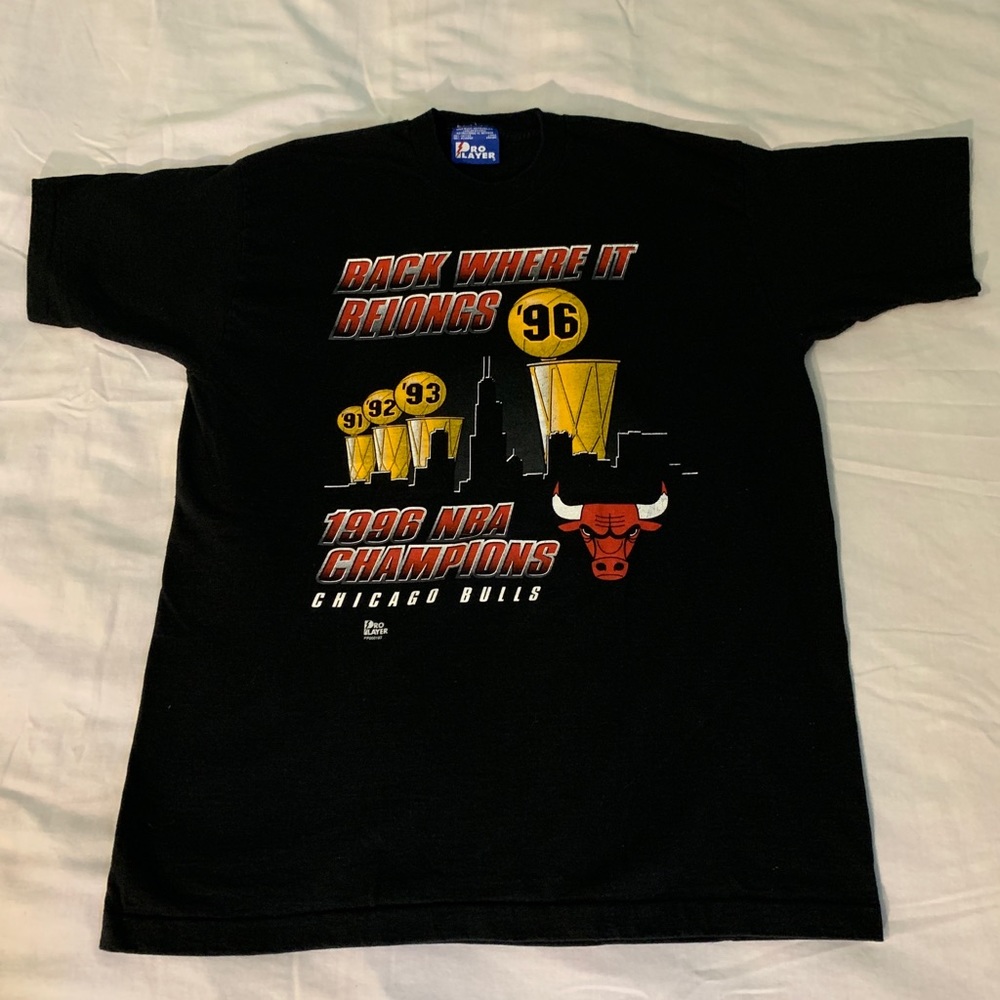 Chicago Bulls 1996 NBA Champions Pro Player Single Stich T Shirt